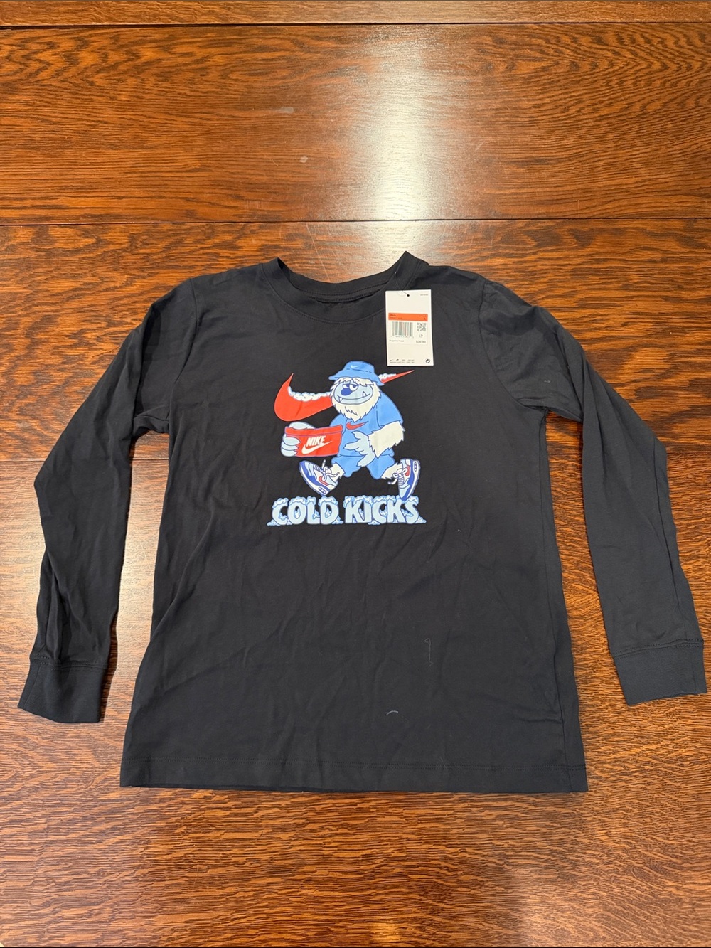 Nike Black Long Sleeve 'Cold Kicks' Graphic Tee with Red & Blue Accents